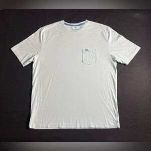Tommy Bahama Mens Large Light Blue Pima Cotton Short Sleeve Relax Shirt Pocket